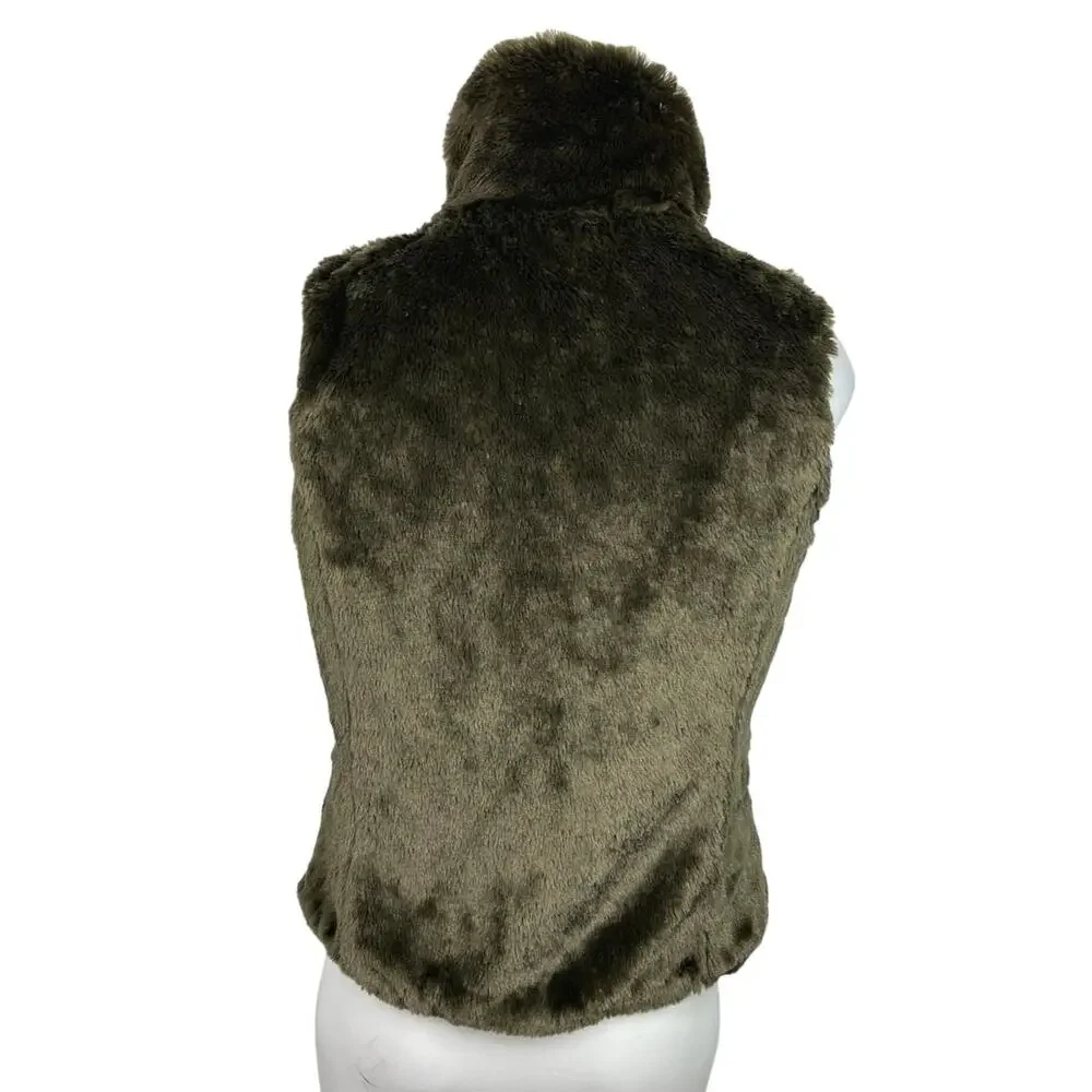 WeatherProof Reversible Green Fur Quilted Puffer High Neck Vest Jacket Coat Sz S